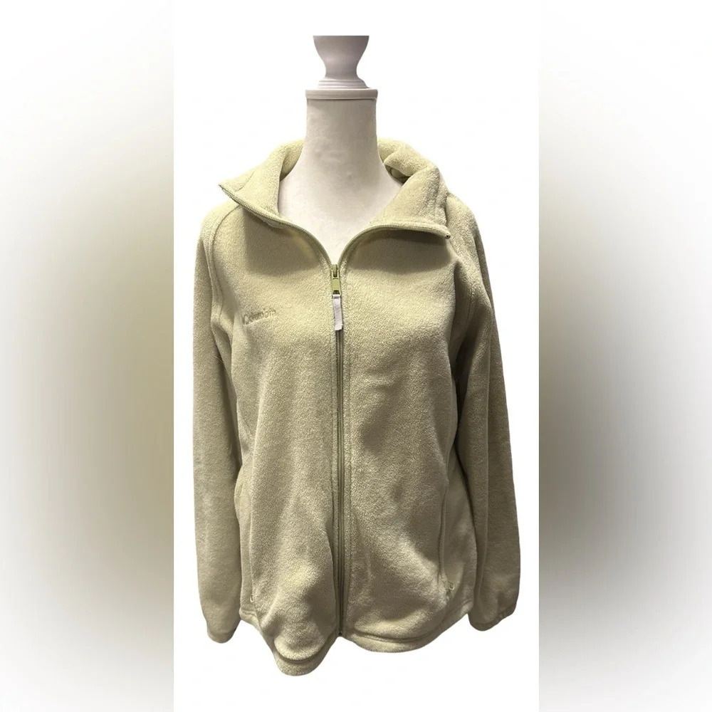 Columbia Zip Up Track Jacket L Light Green Fleece Women’s